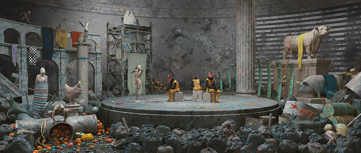 3D fine art rendering of animal liberation in post-apocalyptic surreal scene - Tobias Tarland